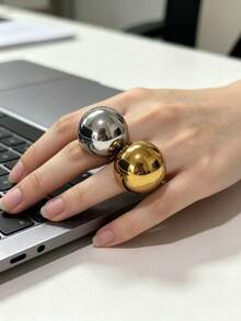 1pc Oversized Oval Stainless Steel Women's Ring - Oversized Oval Women's Ring - View 6