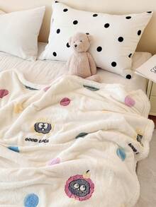 1pc Beige Cartoon Pattern Blanket, Warm & Thick, Soft & Comfortable, Suitable For Home Decor, Bed, Sofa, Office, Room Decoration, Dorm, Machine Washable, Back To School Dorm Decor College Decor - Beige - View 9