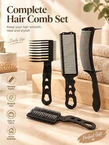 1pc Men's Hair Comb, Flat Top Comb, For Hair Salon, Anti-Static Clipper Comb, Trim Edges, Smooth Hair Styling - Multicolor - View 4