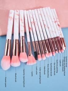 SEPROFE 15 Pcs Pink Marble Makeup Brush Set, Full Set Ultra Soft Fiber Brushes For Powder Eyeshadow And Concealer, All In One Professional Makeup Brushes For Makeup Artists And Daily Use, Beauty Makeup Tools - Pink - View 6