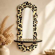 Leopard Print Wavy Wall Mirror With Floating Shelf, Printed Wavy Frame, Suitable For Bedroom, Living Room, Vanity, Bathroom, Entryway Wall Decor, Practical And Unique Housewarming, Birthday, Valentine's Day, Christmas Gift - Multicolor - View 1
