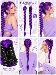 Wig Ekor Kuda Kepang Panjang Ungu, Wig Ekor Kuda Tebal Panjang dengan Jepitan Cakar, Kepang Berpilin, Cocok untuk Halloween, Pesta, Cosplay, K-Pop, Y2K dan Festival - MultiWarna - View 4