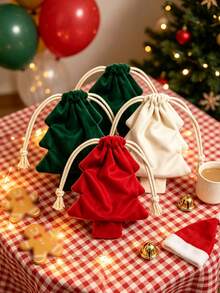 Christmas Tree‑Shaped Velvet Drawstring Gift Bags, , Hangable Christmas Tree Ornaments, Holiday Party Candy Packaging, Christmas Small Gift Pouch - Multicolor - View 2