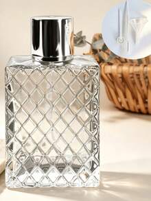 High Grade 1Pc 100ml/3.4 Oz Square Clear Glass Refillable Spray Perfume Bottle Large Capacity Fine Mist Atomizer Empty Portable Essential Oil Container For Travel - Silver - View 7
