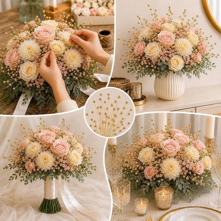 Approx. 50pcs Floral Stem Picks, 4mm Beaded Garland Beads Spray Filler Floral Decoration Tree Picks, Wedding Party Decor, Christmas Tree Ornaments - Multicolor - View 1