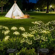 Outdoor Solar Starburst Fireworks Stake Lights, 3 Options: 6 Heads 60LED, 8 Heads 80LED, 10 Heads 100LED, Warm Light Atmosphere, Starburst Radial Light Heads Mimicking Fireworks Bloom, Flexible Copper Wire For Custom Shaping, Light Radiates Outward With Dynamic Starlight - Solar Powered Starburst Fireworks Light - View 12