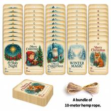 50pcs Festive Christmas Gift Tags With Hemp Rope - Vintage Merry Christmas Name Gift Tags, Holiday Paper Party Favor Tags For Gift Bag & Box, Christmas Gift Decoration, Xmas Party Supplies - B - View 1