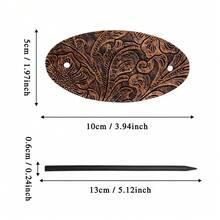 1pc Random Style Vintage Long Hair Bun Holder, Leather Oval Hair Stick Hair Clip - Multicolor - View 6
