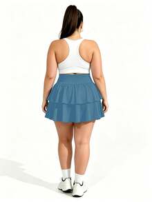 Plus Size Women's Tennis Skort, Pleated Sports Skirt With Pockets, High Waist Golf Skort, Suitable For Fitness And Workout - Blue - View 4