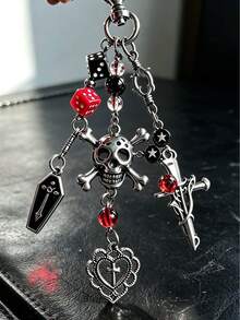 Gothic Vintage Skull Cross Pendant Keychain Halloween Gift Sweet Cool Dark Girl Bag Charm - Multicolor - View 2