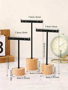 1pc Iron Art Earring Display Stand, Wooden Base T-Shaped Earring Holder Jewelry Display Rack Accessory Storage Display Prop - Multicolor - View 10