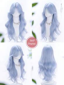 alicegarden 28 Inch Long Synthetic Wig, Natural Wavy Hair, Stunning Blue, Middle Part Design, Suitable For Women's Daily, Party, Cosplay Use, Natural And Durable, Wig Gift (Accessories Not Included) - Blue - View 9