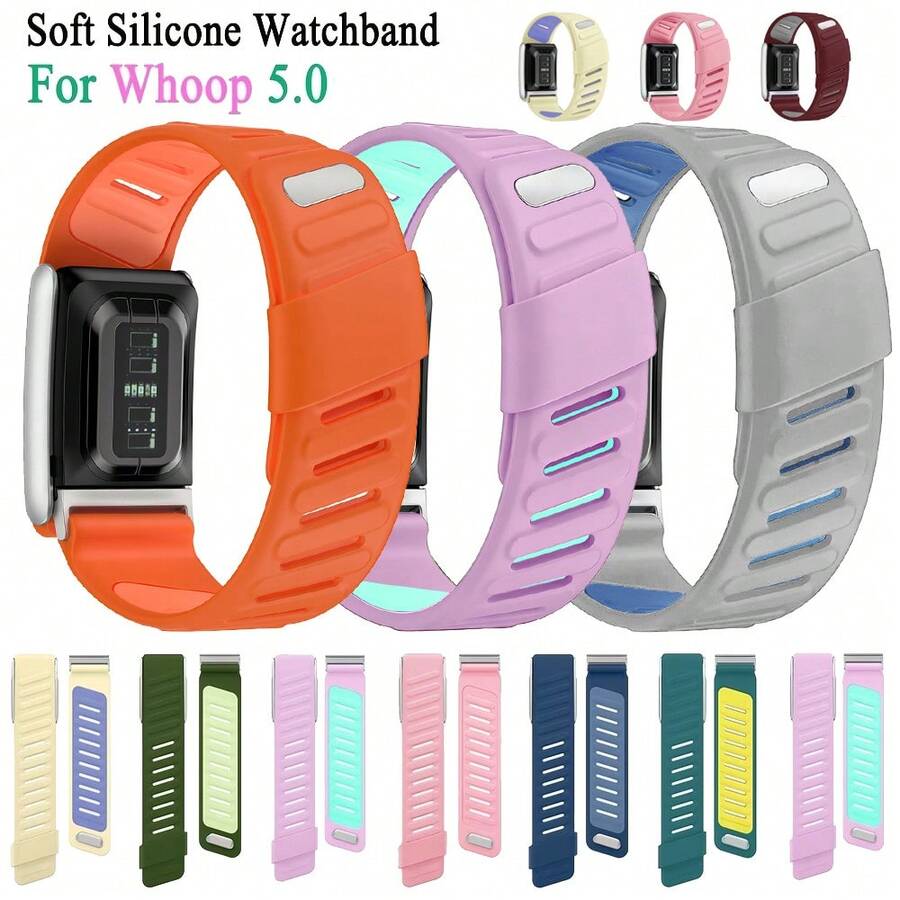Soft Silicone Dual-Color Sports Watch Band For 5.0 Wristband Fitness Tracker, Smart Watch Band Replacement, 5.0 Wristband Unisex, 12 Colors Available - 25mm - View 1
