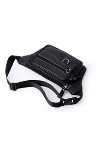 Men's PU Waist Bag Multifunctional Large Capacity Chest Bag, Casual Sports Portable Mobile Phone Crossbody Bag - Black - View 6