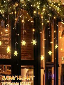 5.5M/9M Solar Ice Column Snowflake String Light, 97LED/160LED, 8 Flashing Modes, Outdoor Waterproof Fairy Light, Solar Curtain Light, Suitable For Gardens,Eaves,Weddings,Camping,Autumn,Home,Parties,Windows,Pavilions,Walls,Christmas,Holiday Decoration - Solar Powered Ice Column Snowflake Lamp - View 16