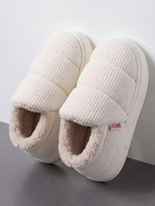 Women's Knitted Closed-Toe Slippers 2026 Autumn/Winter Plush Thickened Warm Minimalist Indoor Home Shoes - White - View 7
