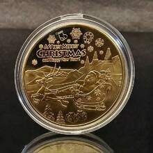 1pc-Santa Claus Commemorative Coin With Reindeer Sleigh Design, Christmas Collectible, Festive Display, Christmas Gifts, Stocking Stuffers - Multicolor - View 13