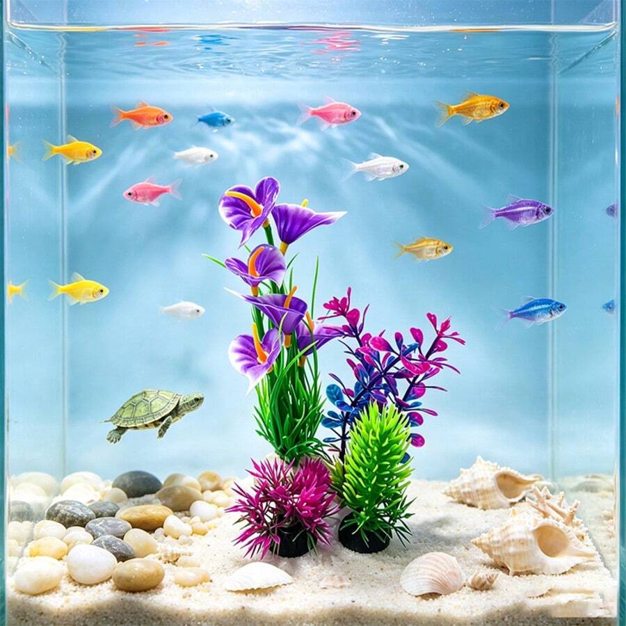 Aquarium Decor Set, Plastic Artificial Grass Decoration For Fish Tank, Realistic Aquarium Plants - C - View 1