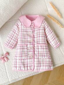 Autumn/Winter Baby Girl Cute Pink Plaid Lapel Single-Breasted Princess Style Atmosphere Jacket - Pink - View 1