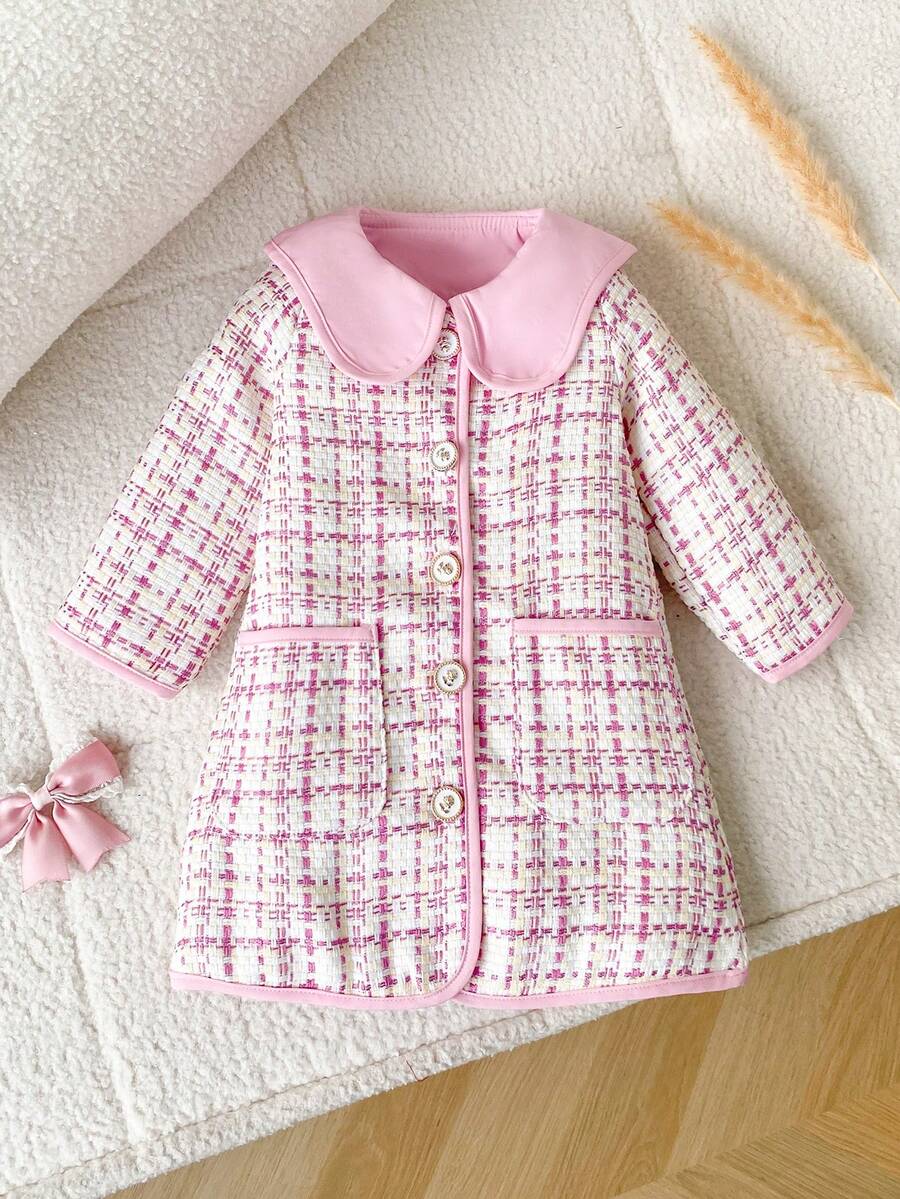 Autumn/Winter Baby Girl Cute Pink Plaid Lapel Single-Breasted Princess Style Atmosphere Jacket - Pink - View 1