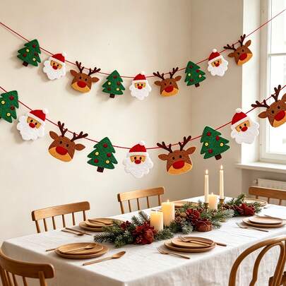 2/1pc Set Christmas Felt Hanging Banner, Holiday Garland With Snowman, Christmas Tree And Reindeer Decor - Felt Hanging Ornaments, Suitable For Indoor Holiday Decoration, New Year Party, Winter Party, Window And Wall Background Decoration, Perfect As Winter Birthday, Christmas, Holiday Party And 2027 New Year Gift, Shelf Elf Accessories, Shelf Elf Props, Empty Christmas Countdown Calendar, Gift Box, Gold Christmas Decoration