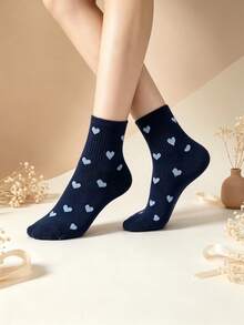 5 Pairs Minimalist Small Heart Jacquard Mid-Calf Socks, Multi-Color All-Match Heart Pattern Socks, Versatile Casual Socks For Girls - Multicolor - View 8