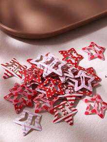 10/30/50pcs Pink Polka Dot Striped Star Small Hair Clips For Women, Forehead Fringe BB Clips, Y2K Birthday Party Gathering Hair Accessories - Multicolor - View 2