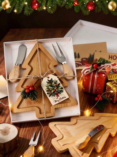 Set Hadiah Baki Kayu dan Peralatan Makan Natal 14/7pcs, Termasuk Baki Natal, Peralatan Makan, Kartu Ucapan, Tali Rami, Kotak Hadiah, Cocok untuk Penataan Meja Natal, Suvenir Pesta, Dekorasi Liburan, dan Hadiah Tamu, Ideal untuk Perayaan Natal dan Perlengkapan Pesta Bertema