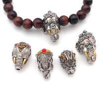 2pcs/Set Manik-manik Guru Naga Gajah, Manik-manik Kepala Buddha Tiga Arah Batu Bertatahkan Paduan Dua Warna, Untuk Aksesori Pembuatan Perhiasan DIY Gelang Mala - MultiWarna - View 3
