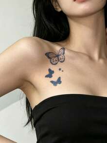 1pc Herbal Juice Semi-Permanent Magic Tattoo Sticker, Star & Butterfly Pattern, Long-Lasting 14 Days, No Fading, Non-Reflective, Temporary Tattoo Sticker For Arm, Shoulder, Neck, Collarbone, Waist, Abdomen, Leg And Body - Blue - View 4