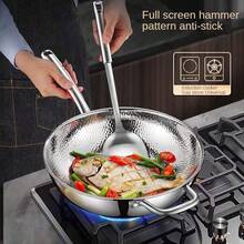 304 Stainless Steel Stir-Fry Pan, Household Cooking Pot, Induction Cooktop Compatible, Gas Stove Universal Flat Bottom Pan, Hammered Texture Frying Pan, Steak Pan - View 5