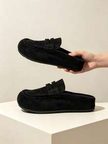 Men's Lightweight Driving Loafers Summer Slip-On Slouchy Shoes Breathable Casual Half-Back Slippers - Black - View 7