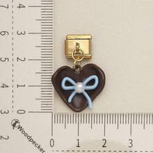 1pc Cute Chocolate Blue Enamel Zinc Alloy Charm, Heart Star Bow Bear Dangle Pendant For DIY Bracelet Necklace Jewelry Making - Blue and Coffee Color-block Design - View 7