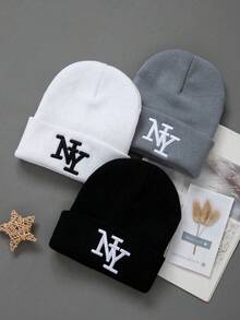 1 chiếc mũ len beanie thêu New York mùa đông unisex mới, mũ ấm mềm không vành, phong cách thanh lịch đa năng - Nhiều màu - Xem 9