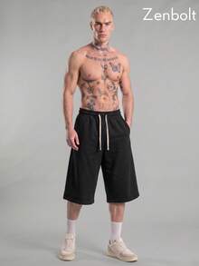 ZenBolt Men's Winter Fleece Lined All-Match Cropped Casual Pants - Solid Color, Slim Fit, Adjustable Drawstring; Versatile Classic - Black - View 4