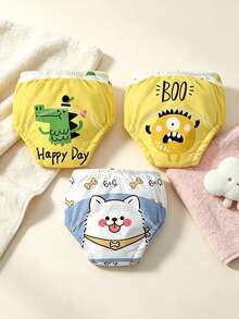 3pcs Baby Leak-Proof Training Pants, Cute Bear Cow Cat Print, Washable Diaper-Free Training Underwear - Multicolor - View 12