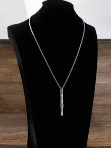 Street Minimalist Style Stainless Steel Whistle Pendant Necklace With Matte Ring Decor For Men Daily Wear & Gift - Silver - View 6