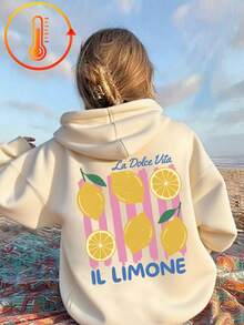 Tween Girl Fun Graphic Print Pullover Sweatshirt, Warm & Comfortable Thermal Lined Pullover Sweatshirt For Autumn/Winter - Apricot - View 2