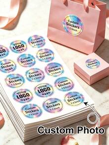 19/49/99/299pcs Custom 1-3.5inch Holographic Circle Labels For Business Logo - Personalized Waterproof Round Stickers For Jars, Candles, Products And Businesses, Custom Stickers Label - Personalized Labels For Business Logo, Customized Sticker Label - Circle-holographic - View 4