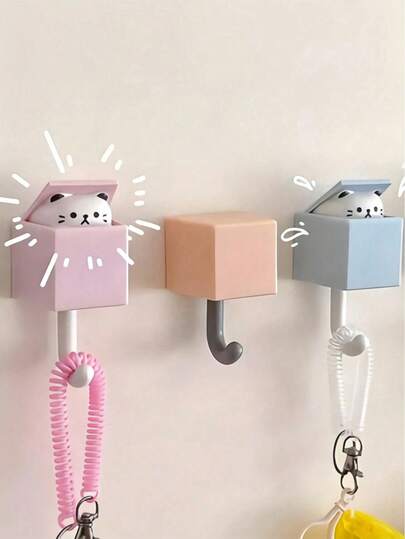 Cartoon Cute Cat Hook, Damage-Free Adhesive Creative Hook, Ins Style Highly Attractive Bedroom Telescopic Hook, Suitable For Bedroom And Living Room, Can Hang Coats, Towels, Scarves, Robes, Bags, Keys, Suitable For Bedroom, Living Room, Kitchen, Bathroom