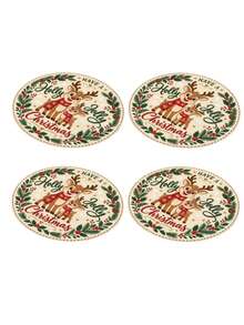 1/2/4pcs Christmas Placemats, Reindeer And Berry Elements, Round Design, Linen Material, Suitable For Christmas Decoration, Family Gatherings, Parties, Table Decor, Holiday Decor, Indoor Decor. - Multiple Styles - View 13