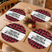 2pcs/4pcs/6pcs/8pcs Christmas Pattern Happy Holiday Kitchen Dining Table Placemats Round Table Mats Round Tablecloth Holiday Tabletop Decoration 13.7in X 13.7in Seasonal Home Decor Round Design Holiday Decoration Thickened Linen Material - Multicolor - View 8