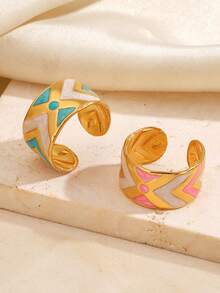 2pcs Stainless Steel Fashion Minimalist Colorful Oil Drop Rings Suitable For Women Daily Wear And Party - Multicolor - View 4