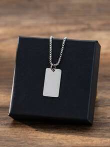Minimalist Business Style Stainless Steel Necklace, Smooth Blank Rectangle Tag Pendant For Men, Daily Wear & Birthday Gift Jewelry - Silver - View 5