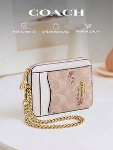 Coach Chain Wristlet Wallet,Zip Card Case Holder,Stylish Clutch Handbag Coin Purse for Women - 沙色 - 查看 1