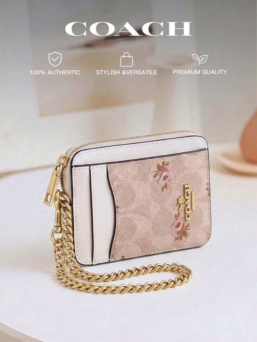 Coach Chain Wristlet Wallet,Zip Card Case Holder,Stylish Clutch Handbag Coin Purse for Women - 沙色 - 查看 1