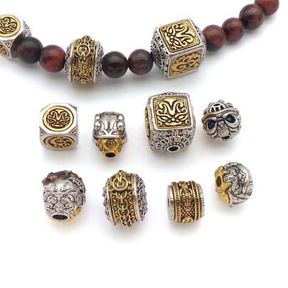 2pcs Vintage Chinese Mythical Beast Auspicious Totem Beads Antique Pixiu Money Toad Carved Beads For Handmade Bracelet Accessories