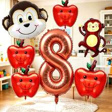 Monkey And Apple Number Balloon Set, Includes Chocolate Color Number Balloons, Monkey Balloons, Apple Balloons, Suitable For Forest Fruit Theme Birthday Party Decoration, Children-Friendly Animal Theme Party And Other Occasions - View 17