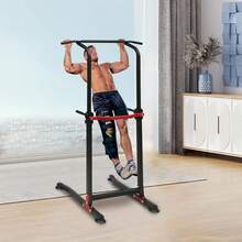 GLADNEY Klimmzugstation Power Tower Dip Station verstellbar, Multifunktion Trainingsstation für Zuhause mit Pull-Up, Push-Up & Beinheben, 150kg belastbar, Fitnessgerät Schwarz für Heimtraining - Standard - Übersicht 4