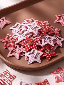 10/30/50pcs Pink Polka Dot Striped Star Small Hair Clips For Women, Forehead Fringe BB Clips, Y2K Birthday Party Gathering Hair Accessories - Multicolor - View 1